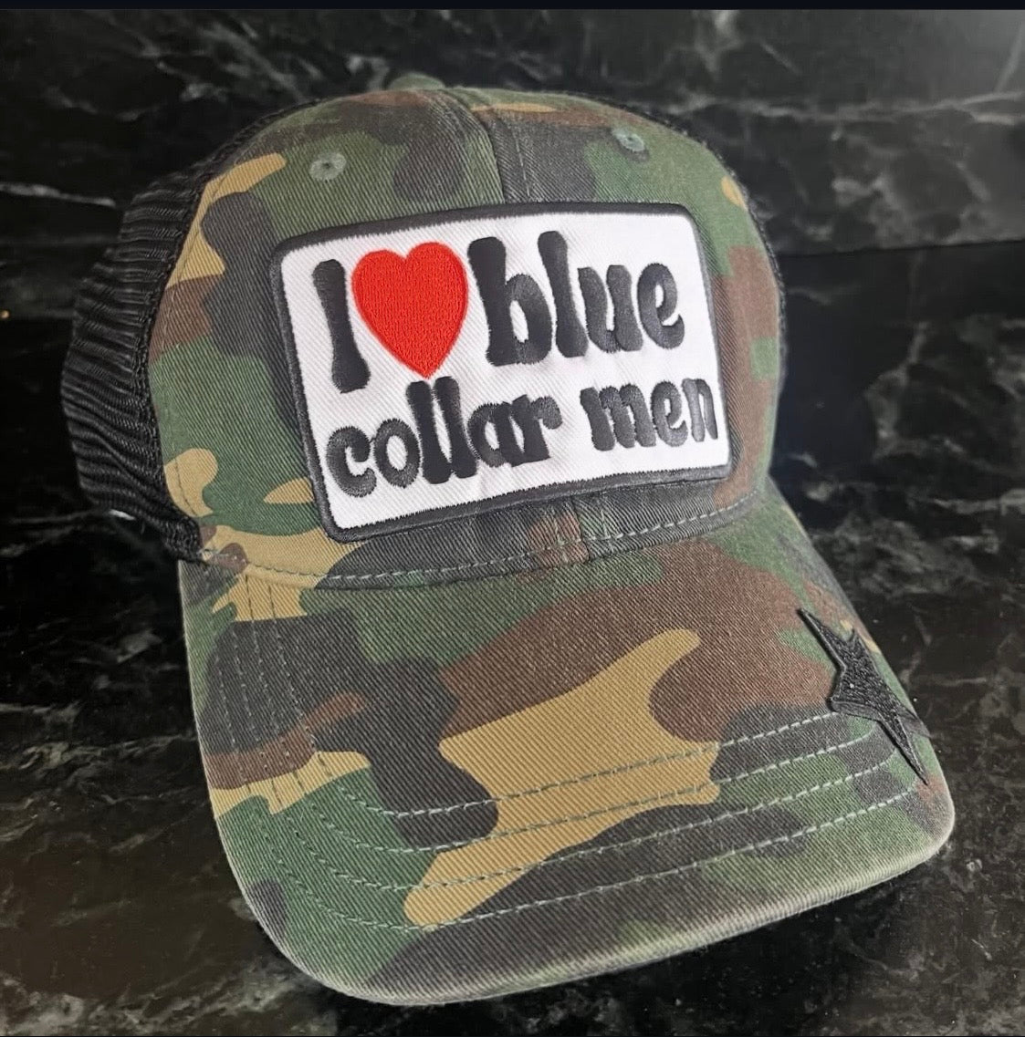 I ❤️ Blue Collar Men Trucker Hat (Camo)