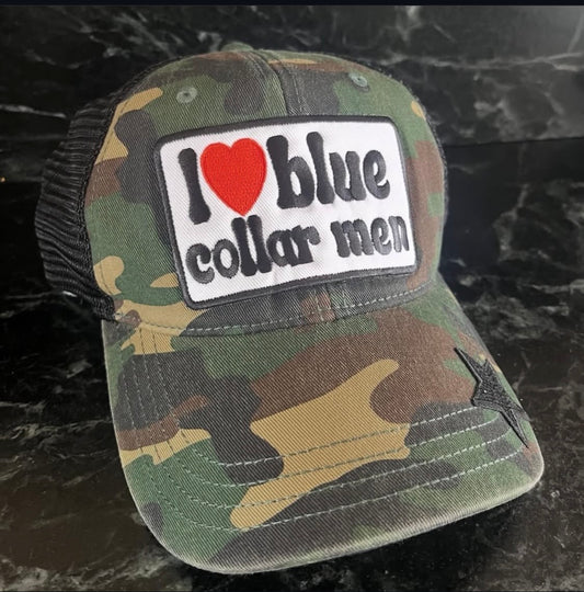 I ❤️ Blue Collar Men Trucker Hat (Camo)