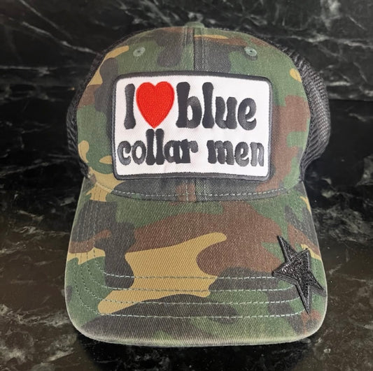 I ❤️ Blue Collar Men Trucker Hat (Camo)